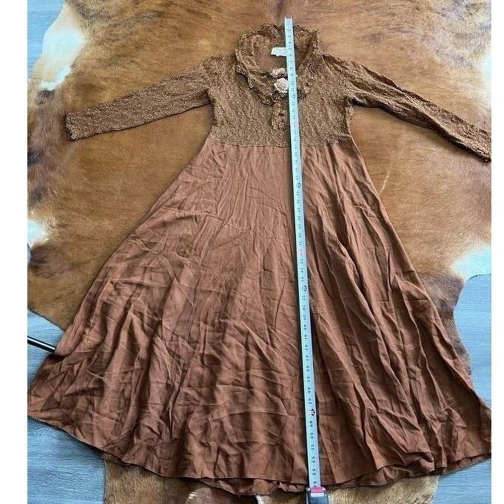 Vintage antique Margot Lea Earth Tone Lace Maxi Dress Cottagecore Brown Boho O/S - Picture 5 of 8